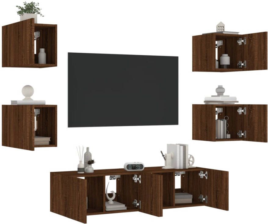 VidaXL -6-delige-Tv-wandmeubelset-met-LED-bewerkt-hout-bruineikenkleur - Foto 4