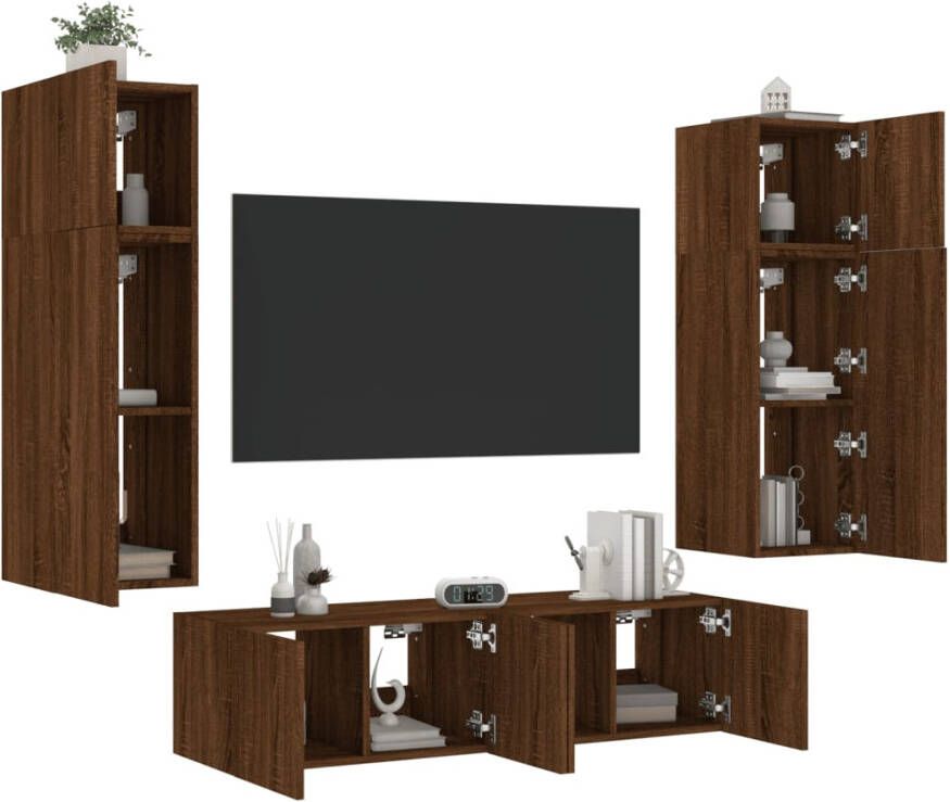 VidaXL -6-delige-Tv-wandmeubelset-met-LED-bewerkt-hout-bruineikenkleur - Foto 4