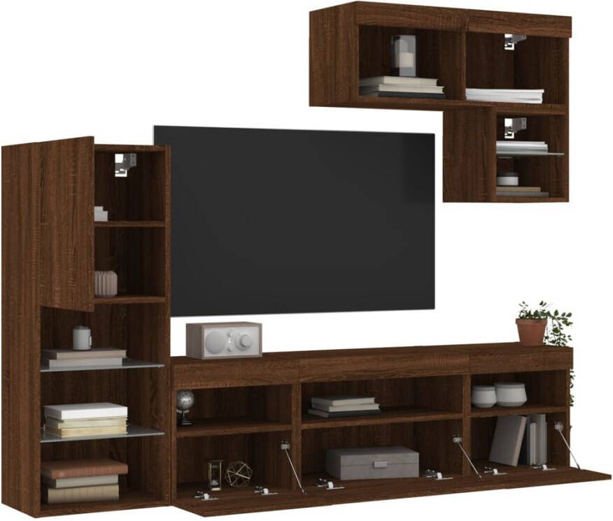 VidaXL -6-delige-Tv-wandmeubelset-met-LED-bewerkt-hout-bruineikenkleur - Foto 4