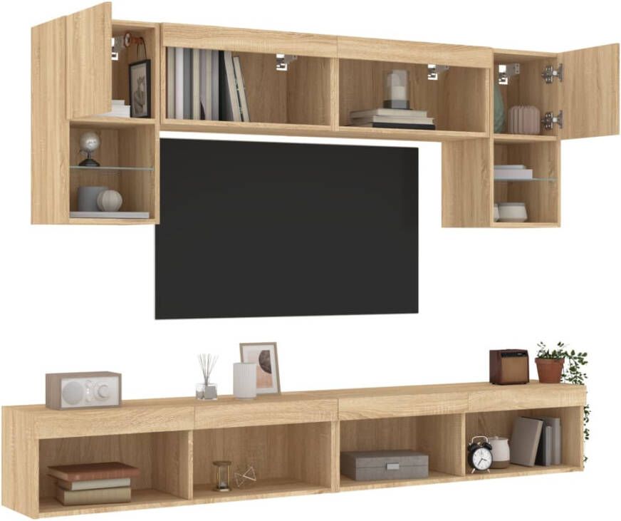 VidaXL -6-delige-Tv-wandmeubelset-met-LED-bewerkt-hout-sonoma-eiken - Foto 4