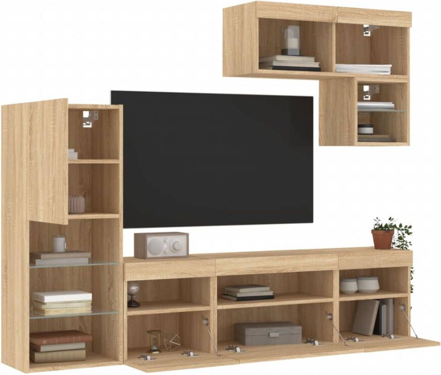 VidaXL -6-delige-Tv-wandmeubelset-met-LED-bewerkt-hout-sonoma-eiken - Foto 4