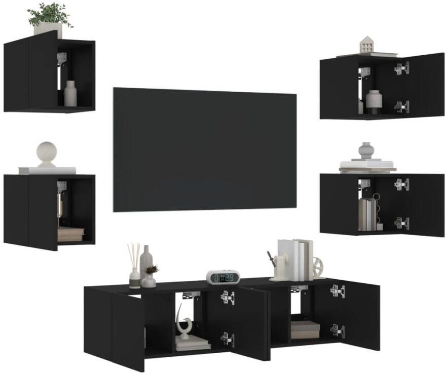 VidaXL -6-delige-Tv-wandmeubelset-met-LED-bewerkt-hout-zwart - Foto 4