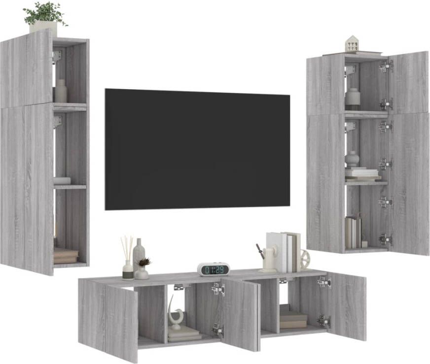 VidaXL -6-delige-Tv-wandmeubelset-met-LED-grijs-sonoma-eikenkleurig - Foto 4