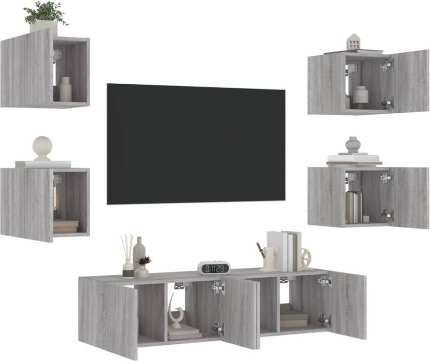 VidaXL -6-delige-Tv-wandmeubelset-met-LED-grijs-sonoma-eikenkleurig - Foto 4