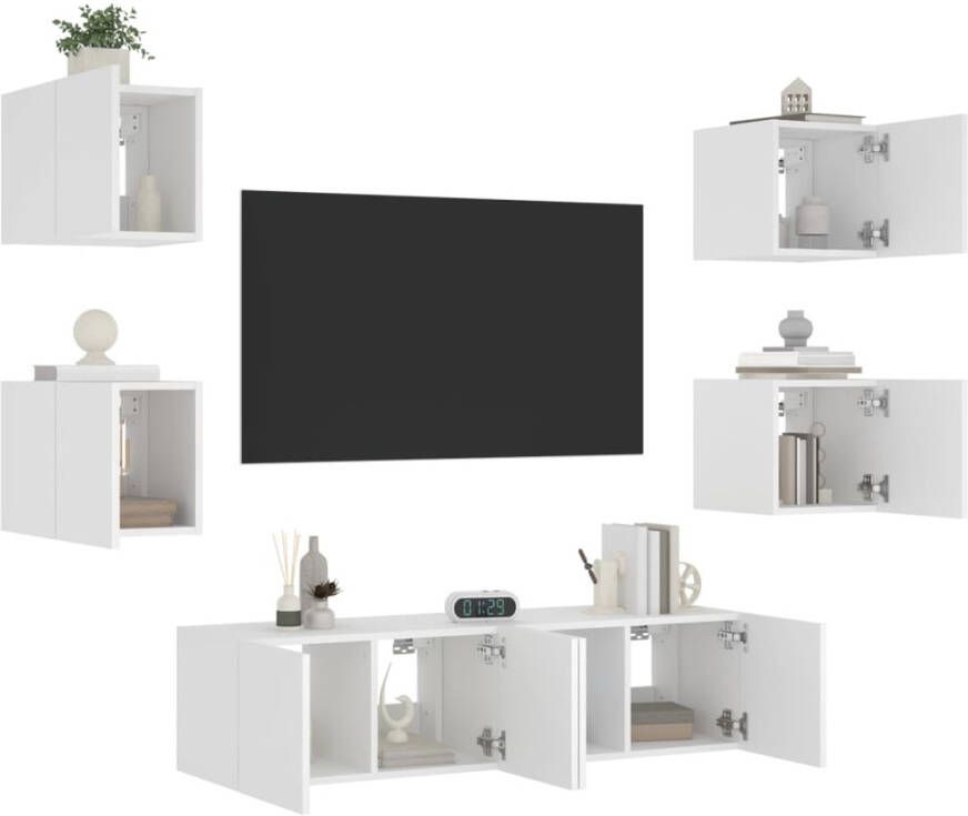 VidaXL -6-delige-Tv-wandmeubelset-met-LED-verlichting-bewerkt-hout-wit - Foto 4