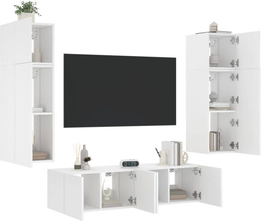 VidaXL -6-delige-Tv-wandmeubelset-met-LED-verlichting-bewerkt-hout-wit - Foto 4