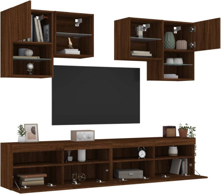 VidaXL -6-delige-Tv-wandmeubelset-met-LED-verlichting-bruineikenkleurig - Foto 4