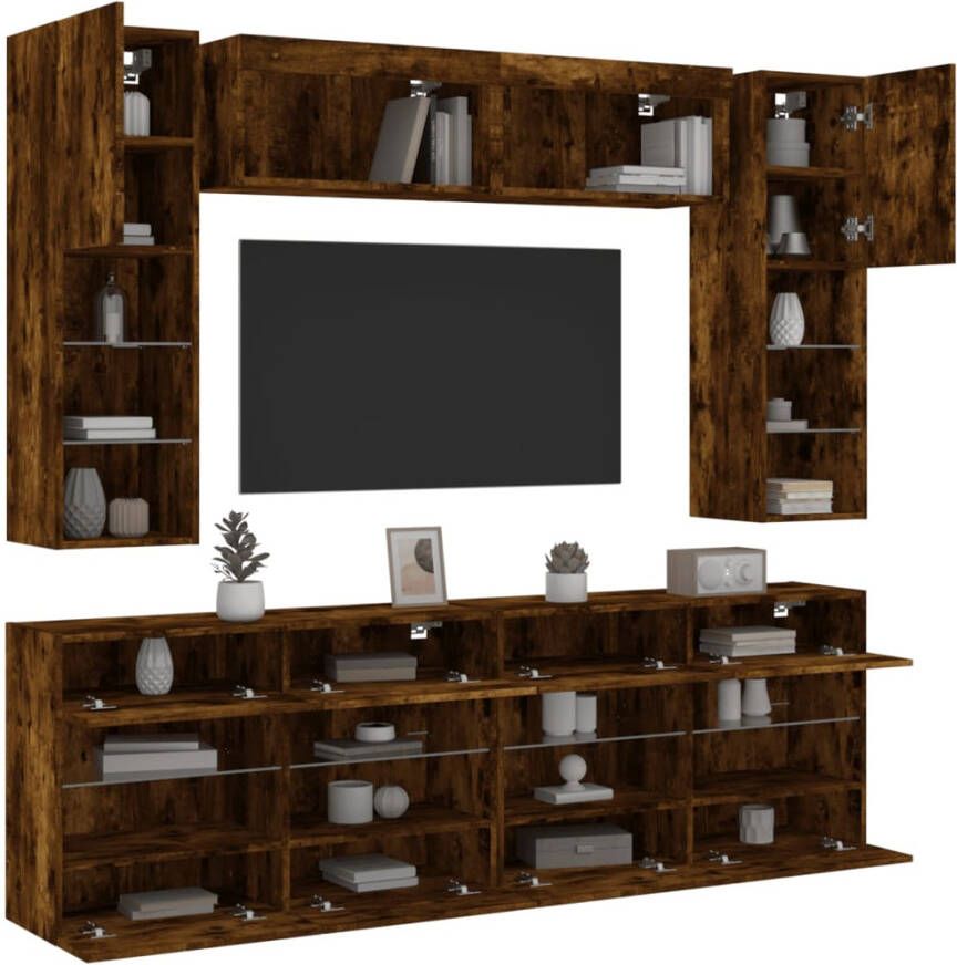 VidaXL -6-delige-Tv-wandmeubelset-met-LED-verlichting-gerookt-eiken - Foto 4