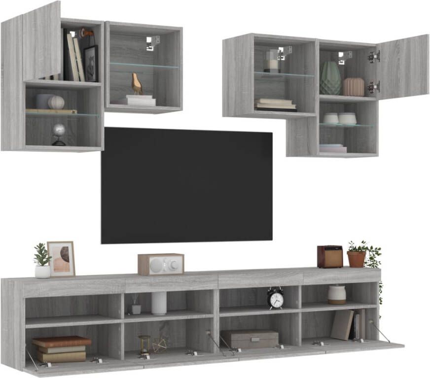 VidaXL -6-delige-Tv-wandmeubelset-met-LED-verlichting-grijs-sonoma - Foto 4