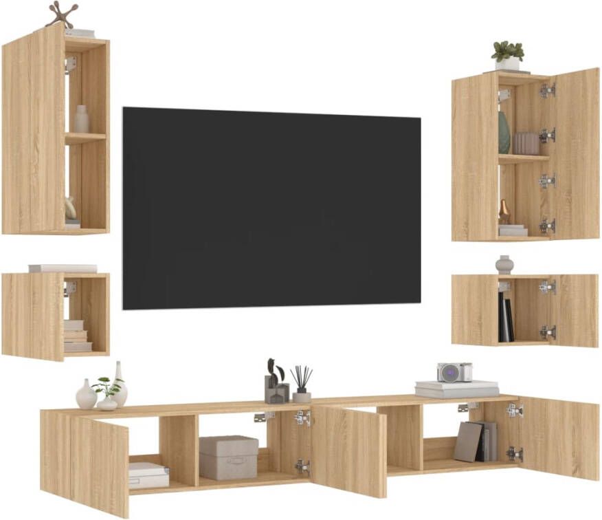VidaXL -6-delige-Tv-wandmeubelset-met-LED-verlichting-sonoma-eikenkleur - Foto 4