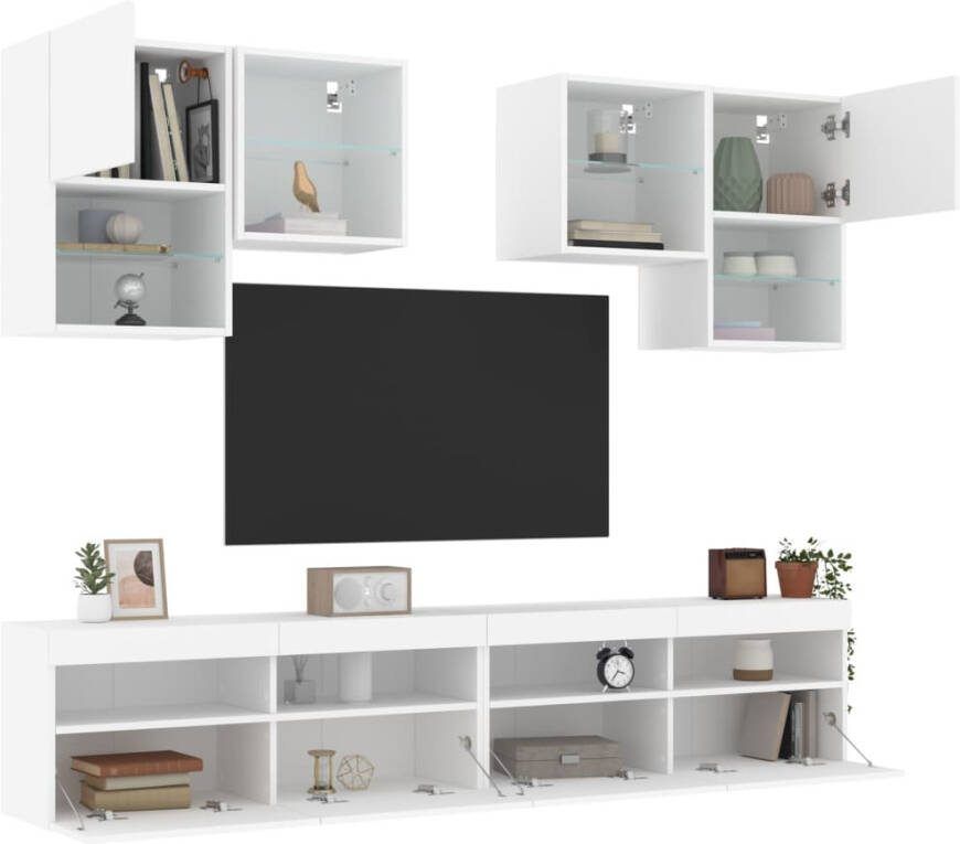VidaXL -6-delige-Tv-wandmeubelset-met-LED-verlichting-wit - Foto 4
