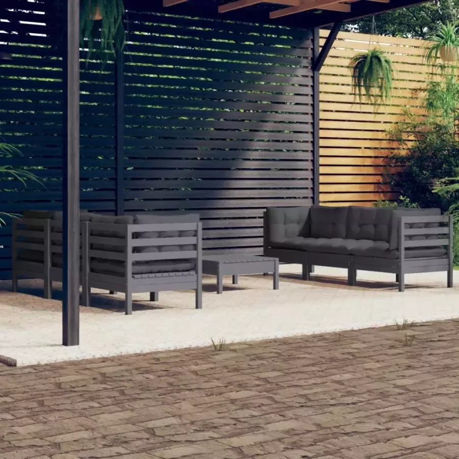 VIDAXL 7-delige Loungeset met antracietkleurige kussens grenenhout - Foto 3