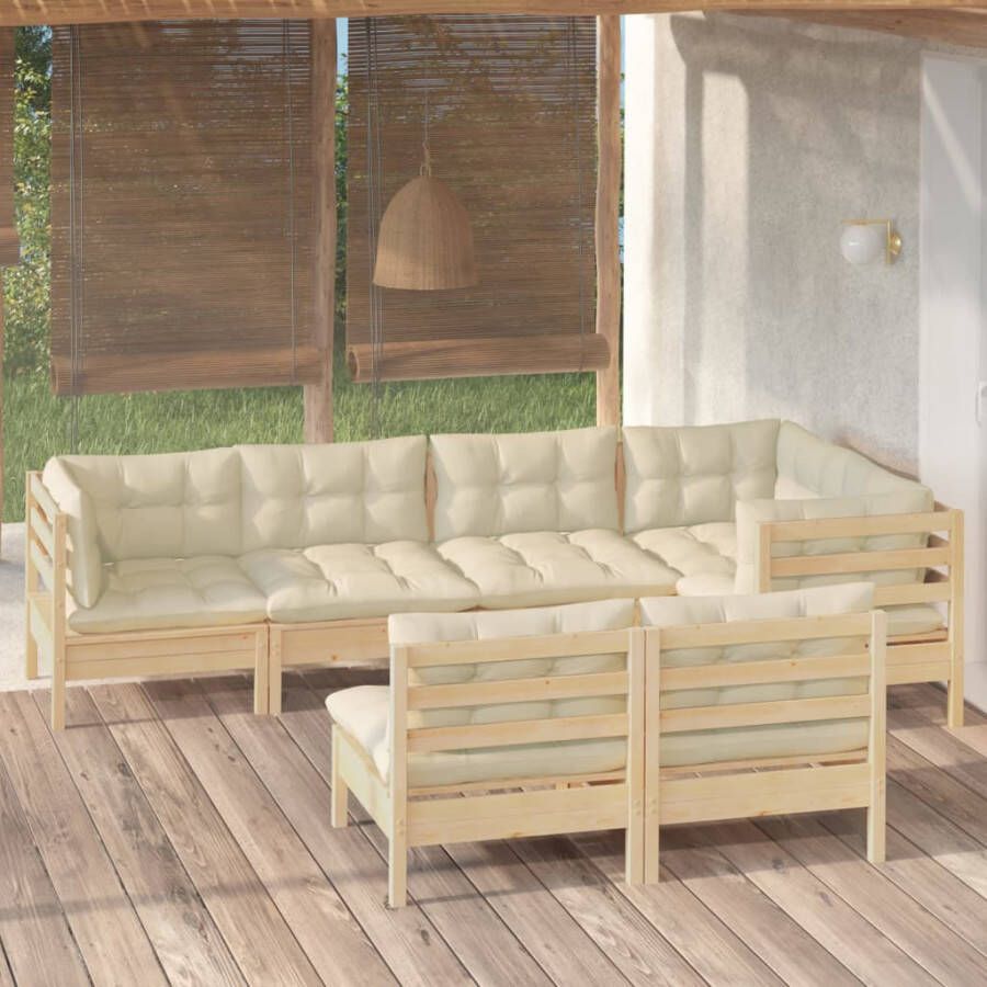 VIDAXL 7-delige Loungeset met crèmekleurige kussens massief grenenhout - Foto 4