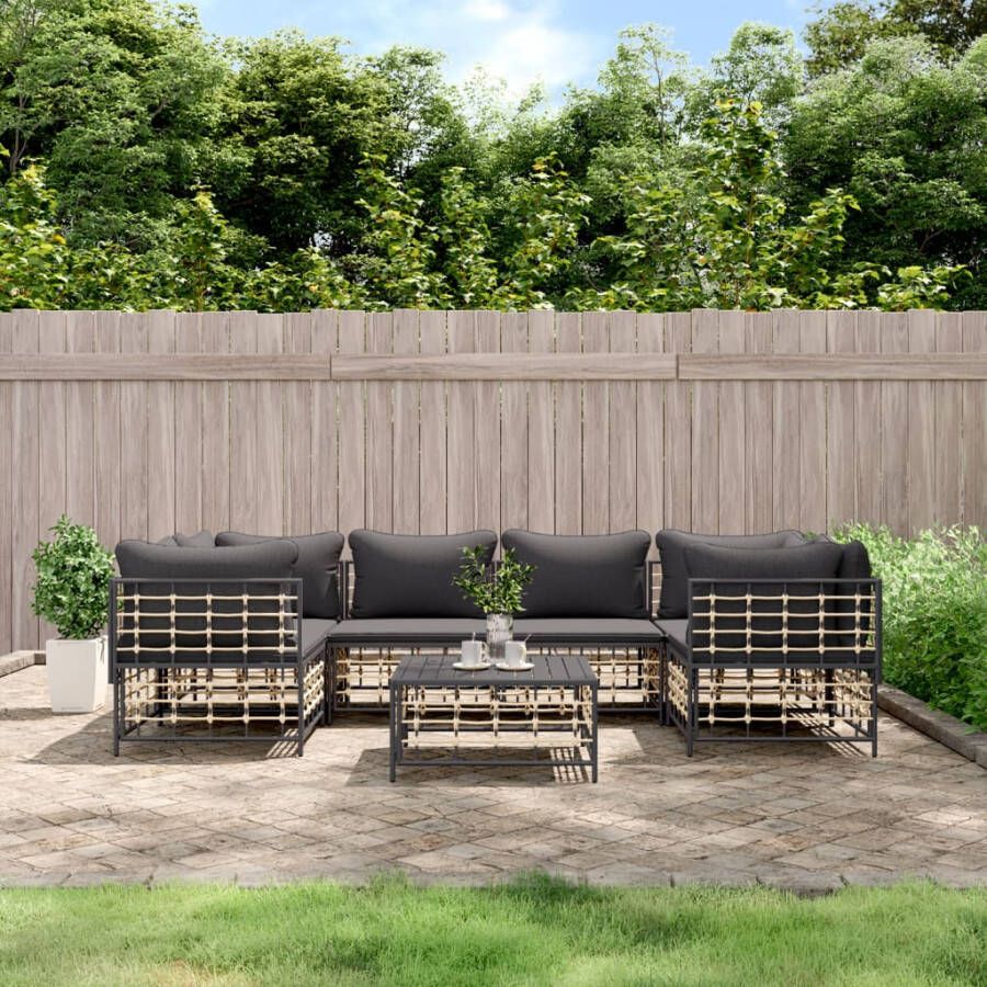 VIDAXL 7-delige Loungeset met kussens poly rattan antracietkleurig - Foto 3