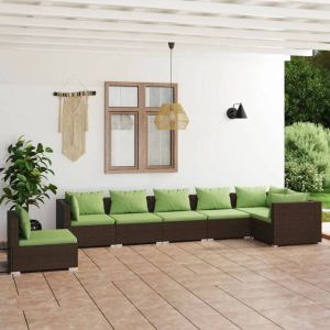 VIDAXL 7-delige Loungeset met kussens poly rattan bruin