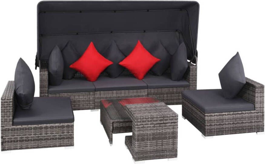 VIDAXL 7-delige Loungeset met kussens poly rattan grijs