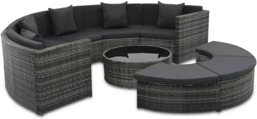 VIDAXL 7-delige Loungeset met kussens poly rattan grijs