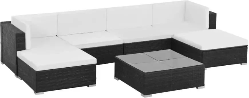 VIDAXL 7-delige Loungeset met kussens poly rattan zwart - Foto 4