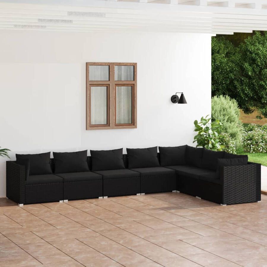 VidaXL 7-delige Loungeset met kussens poly rattan zwart