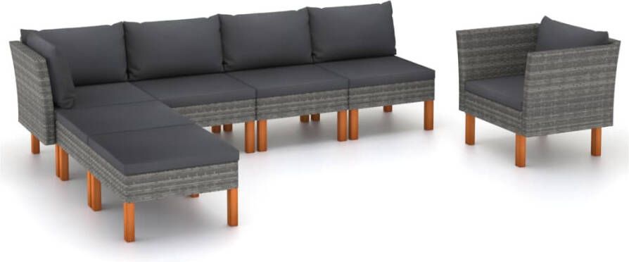 VidaXL 7-delige Loungeset poly rattan en eucalyptushout grijs - Foto 4