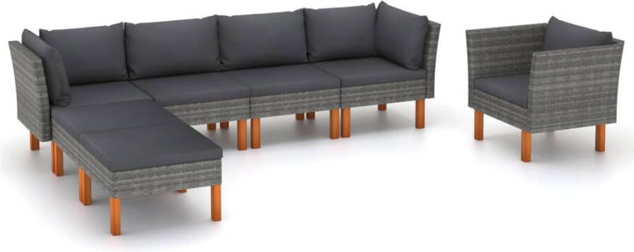 VidaXL 7-delige Loungeset poly rattan en eucalyptushout grijs - Foto 4