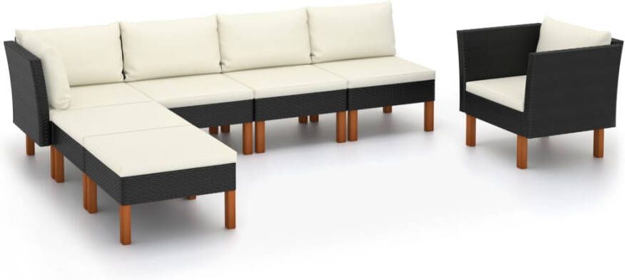 VidaXL 7-delige Loungeset poly rattan en eucalyptushout zwart - Foto 4