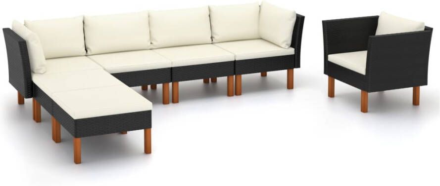 VidaXL 7-delige Loungeset poly rattan en eucalyptushout zwart - Foto 4