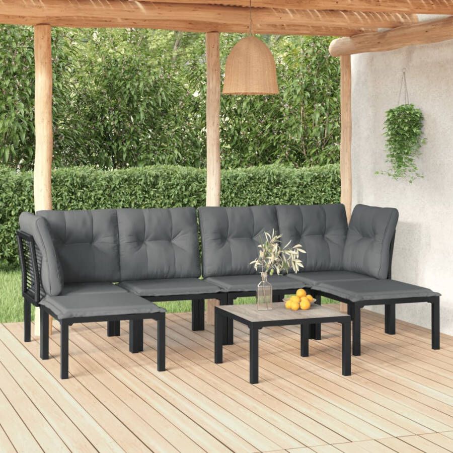 VIDAXL 7-delige Loungeset poly rattan zwart en grijs - Foto 4