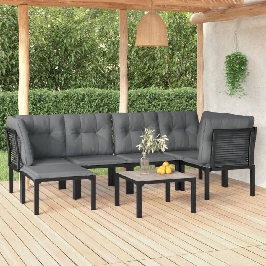 VIDAXL 7-delige Loungeset poly rattan zwart en grijs - Foto 4