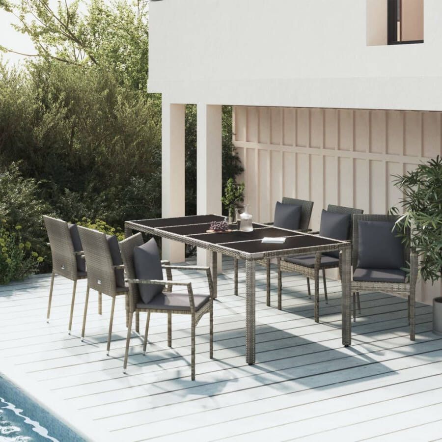 VIDAXL 7-delige Tuinset met kussens poly rattan grijs