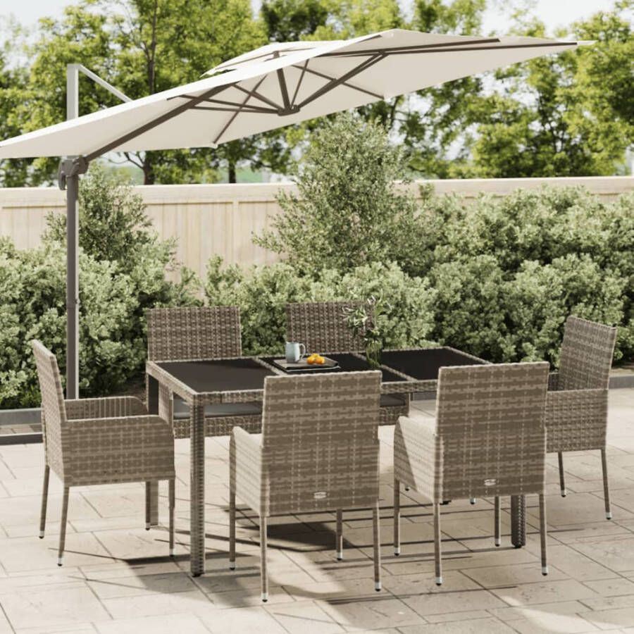 VIDAXL 7-delige Tuinset met kussens poly rattan grijs