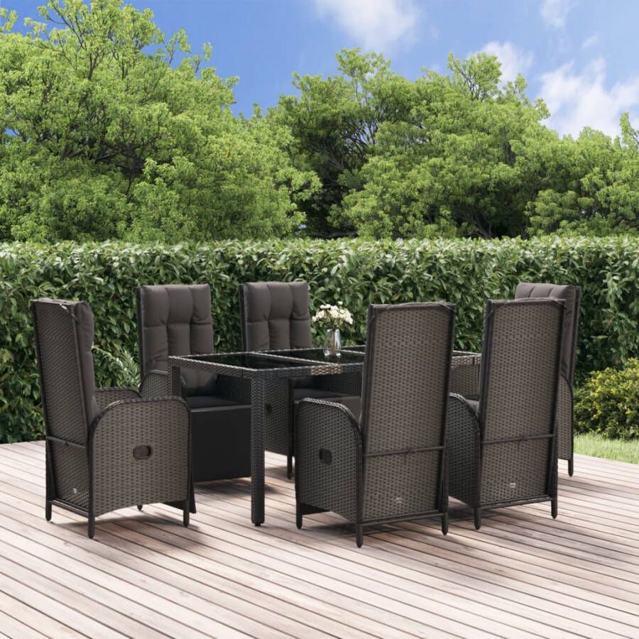 VIDAXL 7-delige Tuinset met kussens poly rattan zwart en grijs