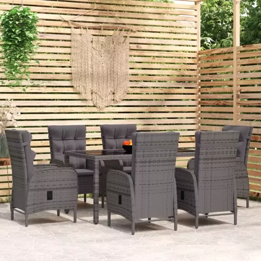 VIDAXL 7-delige Tuinset poly rattan grijs