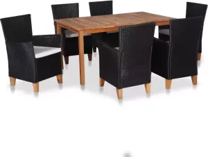 VidaXL 7-delige Tuinset poly rattan zwart en bruin