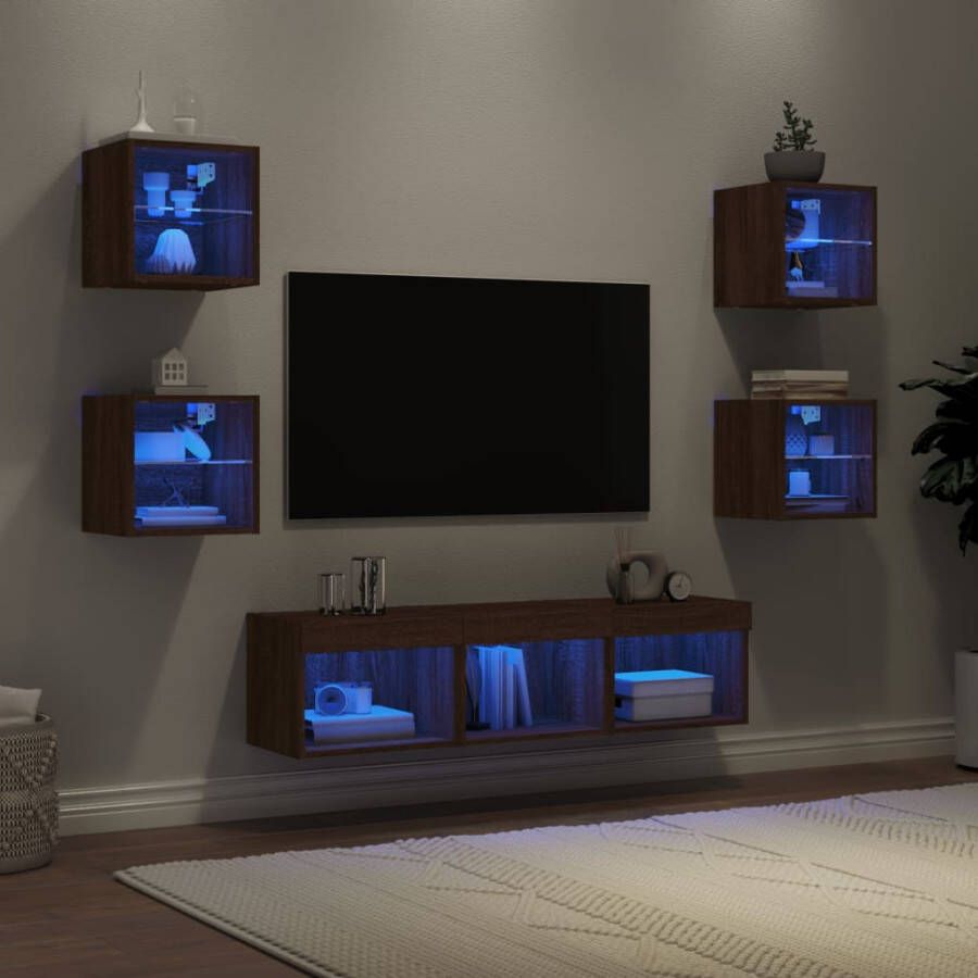 VidaXL -7-delige-Tv-wandmeubelset-met-LED-bewerkt-hout-bruineikenkleur - Foto 2