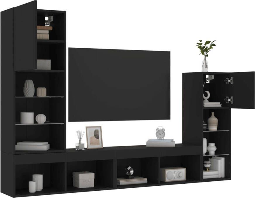 VidaXL -7-delige-tv-wandmeubelset-met-LED-bewerkt-hout-zwart - Foto 2