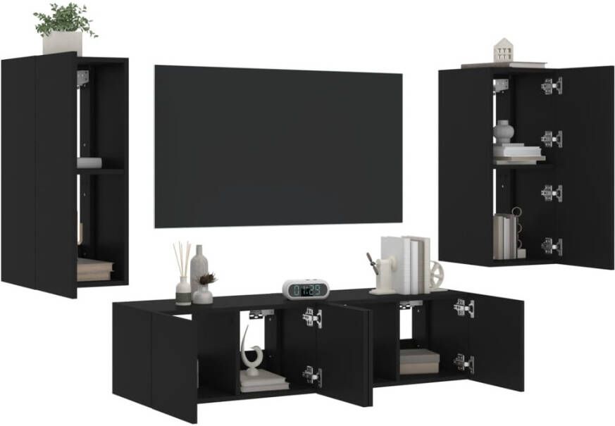 VidaXL -7-delige-tv-wandmeubelset-met-LED-bewerkt-hout-zwart - Foto 4