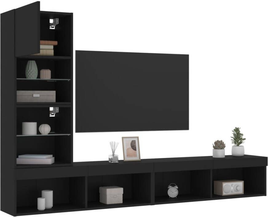 VidaXL -7-delige-tv-wandmeubelset-met-LED-bewerkt-hout-zwart - Foto 4