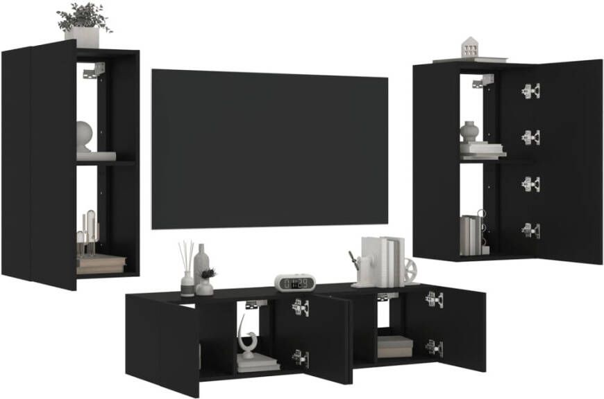VidaXL -7-delige-tv-wandmeubelset-met-LED-bewerkt-hout-zwart - Foto 4