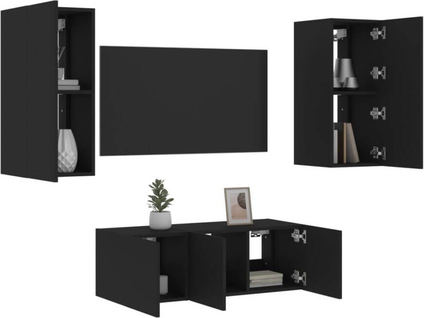 VidaXL -7-delige-tv-wandmeubelset-met-LED-bewerkt-hout-zwart - Foto 4