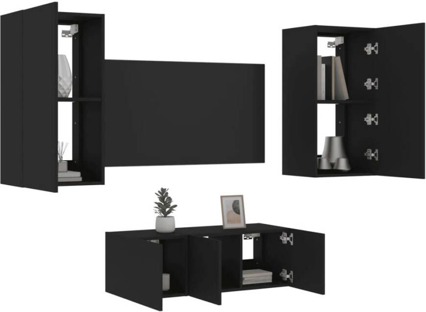 VidaXL -7-delige-tv-wandmeubelset-met-LED-bewerkt-hout-zwart - Foto 4