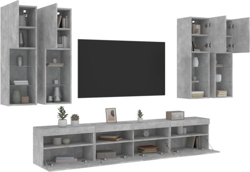 VidaXL -7-delige-Tv-wandmeubelset-met-LED-verlichting-betongrijs - Foto 4
