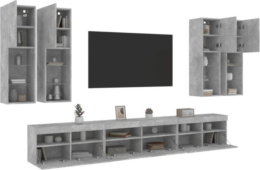 VidaXL -7-delige-Tv-wandmeubelset-met-LED-verlichting-betongrijs - Foto 4