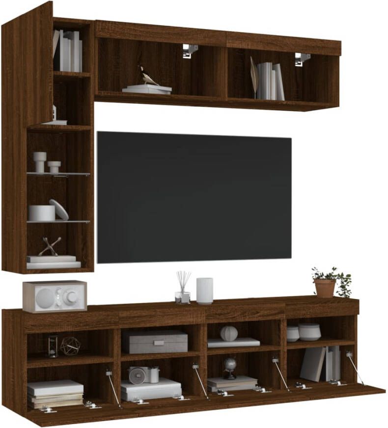 VidaXL -7-delige-Tv-wandmeubelset-met-LED-verlichting-bruineikenkleurig - Foto 4