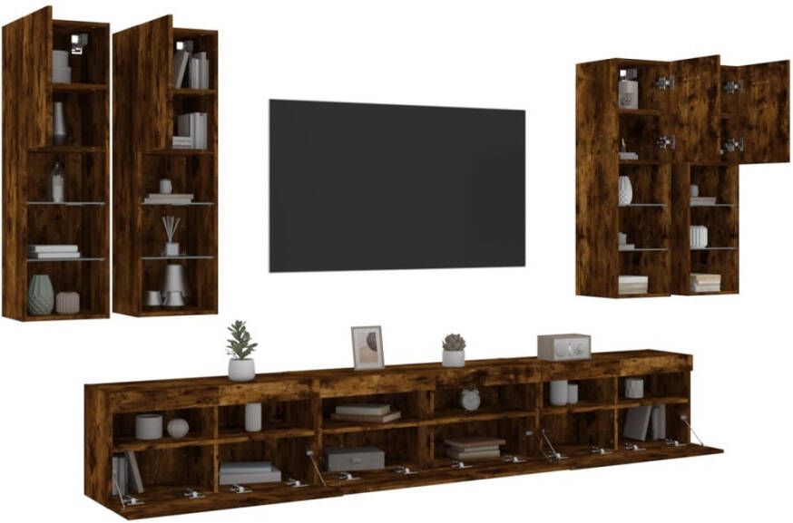 VidaXL -7-delige-Tv-wandmeubelset-met-LED-verlichting-gerookt-eiken - Foto 4