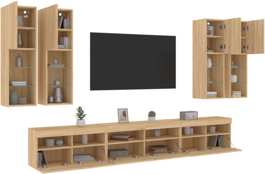 VidaXL -7-delige-Tv-wandmeubelset-met-LED-verlichting-sonoma-eikenkleur - Foto 4