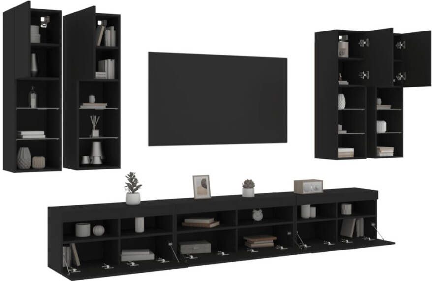 VidaXL -7-delige-Tv-wandmeubelset-met-LED-verlichting-zwart - Foto 3