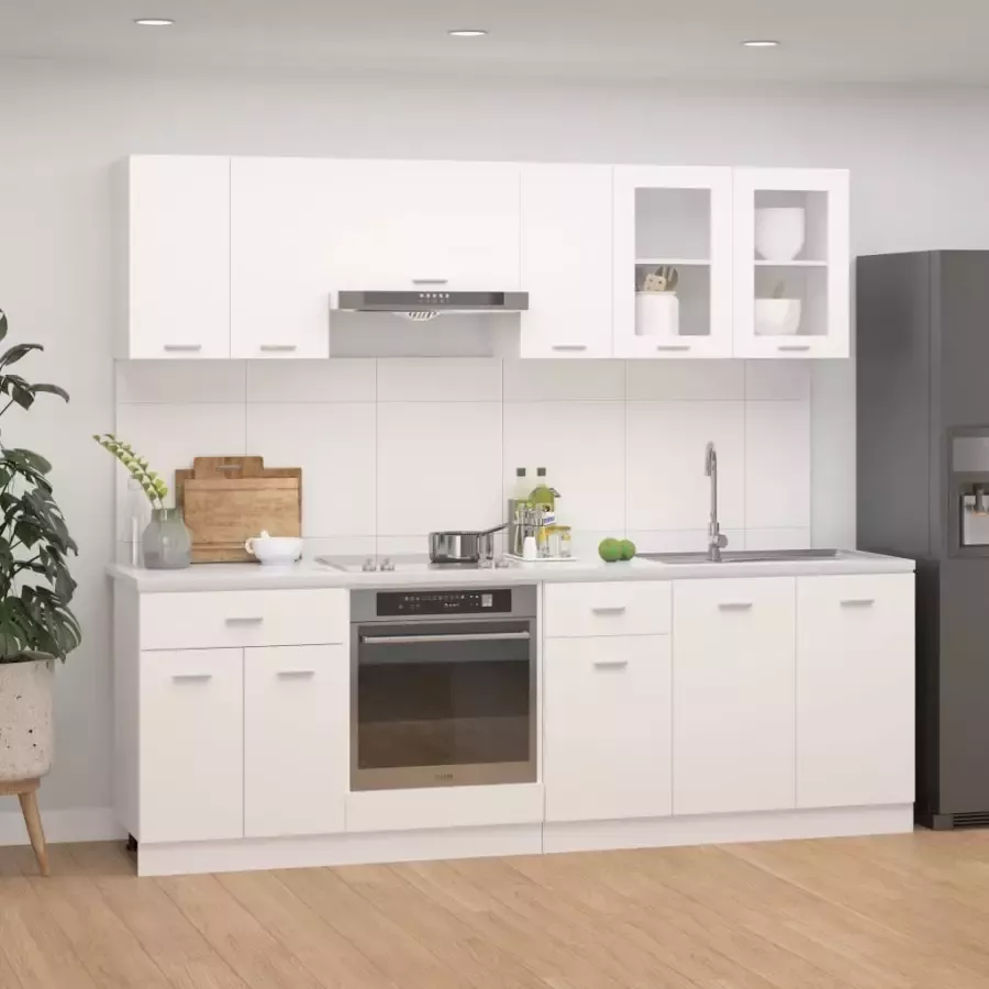 Vida XL vidaXL 8-delige Keukenkastenset bewerkt hout wit-VXL-3067647