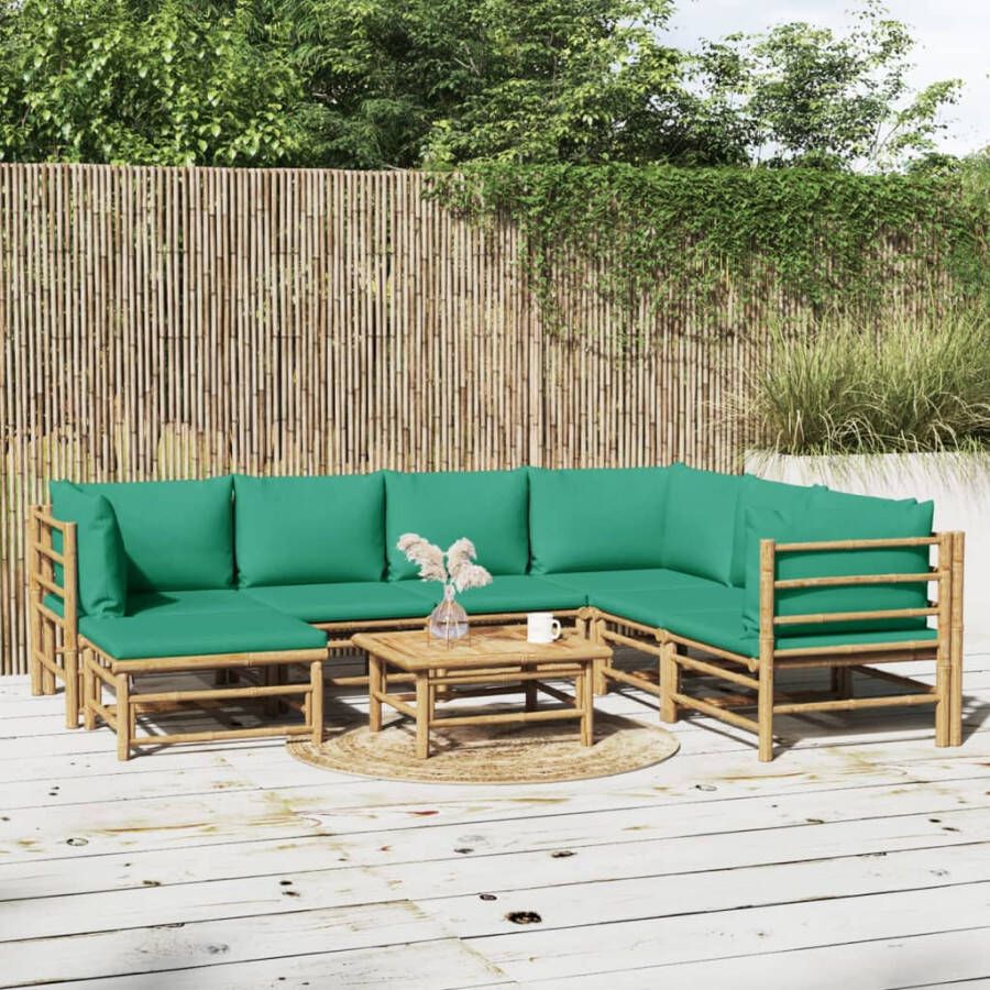 VIDAXL 8-delige Loungeset met kussens bamboe groen - Foto 3