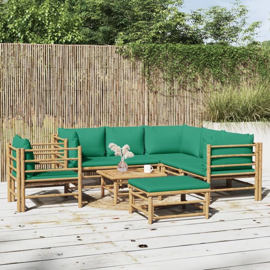 VIDAXL 8-delige Loungeset met kussens bamboe groen - Foto 3